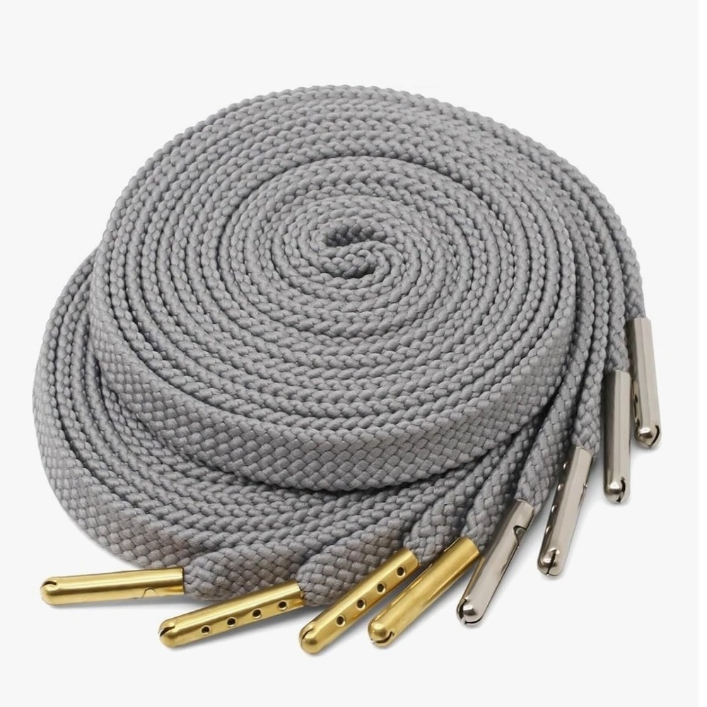 YJRVFINE Grey Woven Shoelaces with Gold and Silver Metal‎ Tips 2 Pairs NEW